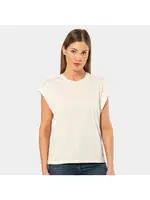 Krem Bisiklet Yaka Vatka Görünümlü Kadın T-shirt Türen 3401 Krem