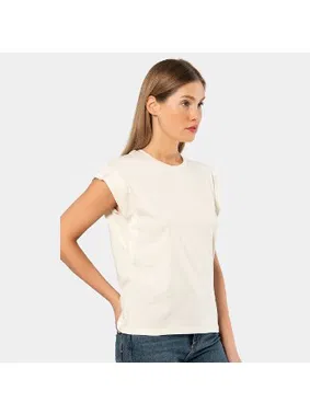 Türen Krem Bisiklet Yaka Vatka Görünümlü Kadın T-shirt Türen 3401 - Alternatif Görünüm