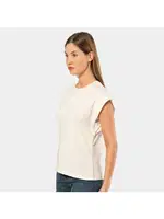 Krem Bisiklet Yaka Vatka Görünümlü Kadın T-shirt Türen 3401 Krem farklı açı