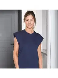 Türen Bisiklet Yaka Vatka Görünümlü Lacivert Kadın T-shirt Türen 3401