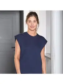 Türen Bisiklet Yaka Vatka Görünümlü Lacivert Kadın T-shirt Türen 3401