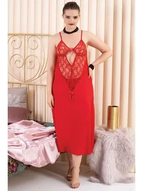 İzabel Kırmızı Büyük Beden Uzun Fantezi Gecelik İzabel 5005