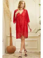 Kırmızı Sabahlık + Fantezi Gecelik Takım 3lü İzabel 3006 Kırmızı