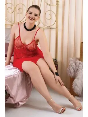 İzabel Kırmızı Seksi Fantezi Büyük Beden Gecelik İzabel 4007