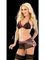 Pembe Fırfırlı Fantezi Siyah Jartiyer Takım La Blinque 8044 Görsel