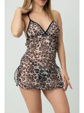 Phevos Leopar Desenli Askılı Gecelik Phevos 012-002248