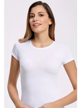 İlke Likralı 0 Yaka Beyaz T-shirt İlke 2260