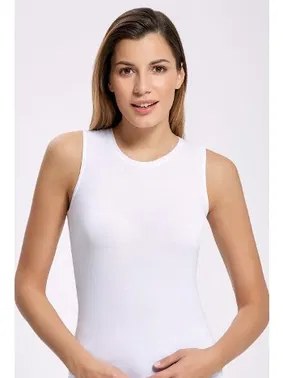 İlke Likralı Beyaz 0 Yaka Kolsuz Body İlke 2264