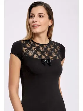 İlke Likralı Siyah Dantelli Kollu T-shirt İlke 2501