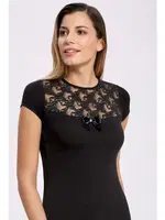 Likralı Siyah Dantelli Kollu T-shirt İlke 2501 Siyah