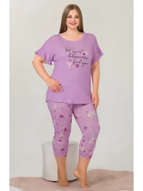Lady Lila Kısa Kollu Büyük Beden Kapri Pijama Takımı Lady 10643 - Alternatif Görünüm