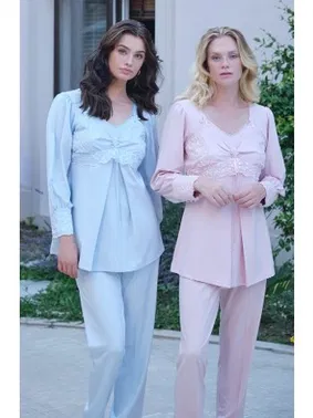 Bone Club Kazayağı Desenli Lohusa Üçlü Pijama Takım Bone Club 5529 - Alternatif Görünüm