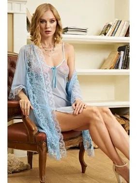 İzabel Mavi Dantel 3lü Fantezi Gecelik Takım İzabel 3010 - Alternatif Görünüm