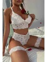 Bacak Bantlı Dantel Sütyen Külot Takım Merry See MS3252 Beyaz