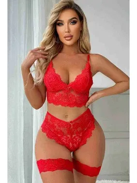 Merry See Bacak Aksesuarlı Dantelli Fantazi Sütyen Külot Takım Merry See - Alternatif Görünüm