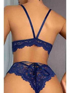 Merry See Bacak Aksesuarlı Dantelli Sütyen Külot Takım Lacivert Merry See MS3252 - Alternatif Görünüm