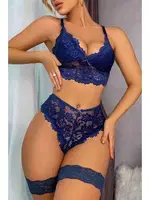 Bacak Aksesuarlı Dantelli Sütyen Külot Takım Lacivert Merry See MS3252 Lacivert görsel 4