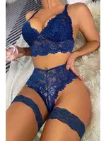 Bacak Aksesuarlı Dantelli Sütyen Külot Takım Lacivert Merry See MS3252 Lacivert görsel 5