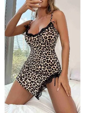 Merry See Yırtmaçlı Dantel İşlemeli Leopar Gecelik Merry See 4093 - Alternatif Görünüm