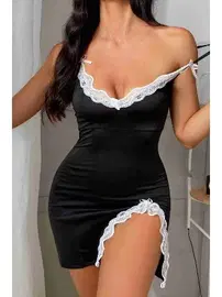 Merry See Bacak Yırtmaçlı Dantel İşlemeli Gecelik Babydoll Merry See 4173