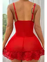 İnce Askılı Dantel Gecelik Babydoll Merry See 2606 Kırmızı görsel 4