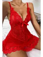 İnce Askılı Dantel Gecelik Babydoll Merry See 2606 Kırmızı görsel 5