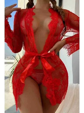 Merry See Dantel Kırmızı Fantezi Kadın Gecelik Takım Merry See MS3110-Kırmızı