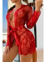 Dantel Kırmızı Fantezi Kadın Gecelik Takım Merry See MS3110-Kırmızı Kırmızı farklı açı