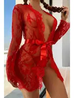 Dantel Kırmızı Fantezi Kadın Gecelik Takım Merry See MS3110-Kırmızı Kırmızı görsel 5