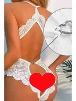 Dantel Özel Bölgesi Açık Sırt Aksesuarlı Fantezi Body Merry See 4342 Beyaz görsel 6