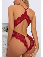 Özel Bölgesi Açık Sırt Aksesuarlı Fantezi Body Merry See MS4342 Kırmızı