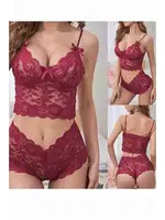 İnce Askılı Dantel Sütyen Külot Takım Merry See 3256 Kırmızı görsel 4