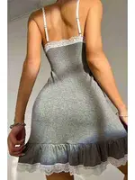 Dantelli İşleme Etek Büzgülü Penye Gecelik Gri Merry See MS2363 Gri detay görünüm