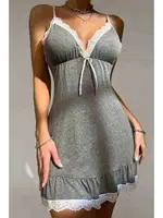 Dantelli İşleme Etek Büzgülü Penye Gecelik Gri Merry See MS2363 Gri görsel 4