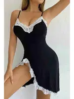 Asimetrik Kesim Derin Yırtmaçlı Fantazi Gecelik Siyah Merry See MS2224 Siyah görsel 5