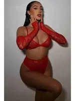 Eldivenli Fantazi Sütyen Külot Takım Kırmızı Merry See 4159 Kırmızı detay görünüm