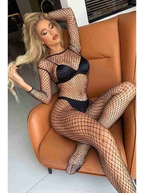 Merry See File Geniş Özel Bölgesi Açık Seksi Vücut Çorabı Siyah Merry See 79506