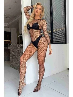 Merry See File Geniş Özel Bölgesi Açık Seksi Vücut Çorabı Siyah Merry See 79506 - Alternatif Görünüm