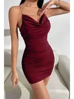 Gögüs Degajeli Sırtı Çapraz Zincir Büzgülü Elbise Merry See MS2226 Bordo görsel 4