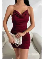 Gögüs Degajeli Sırtı Çapraz Zincir Büzgülü Elbise Merry See MS2226 Bordo görsel 5