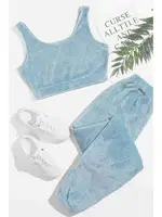 Crop Kolsuz Askılı Peluş Polar Alt Üst Pijama Takımı Mavi Merry See MS4065 Mavi