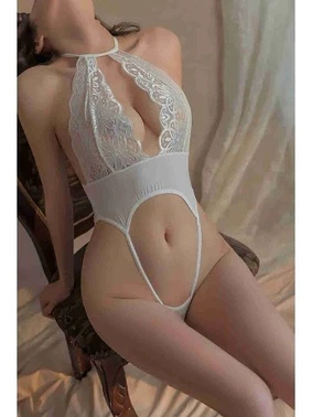 Merry See Dantelli Çapraz Askılı Fantazi Body Beyaz Merry See MS3167