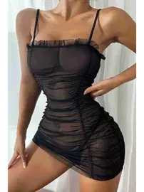 Merry See Fırfırlı Transparan Büzgülü Fantazi Gecelik Merry See MS2216