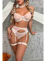 Boğaz Bacak Aksesuarlı Tül Jartiyer Takım Merry See 4106 Beyaz detay görünüm