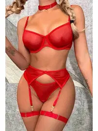 Merry See Boğaz Bacak Aksesuarlı Sütyen Külot Jartiyer Takım Merry See MS2675