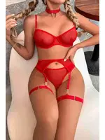 Boğaz Bacak Aksesuarlı Sütyen Külot Jartiyer Takım Merry See MS2675 Kırmızı görsel 4