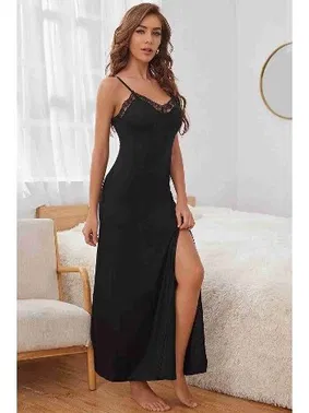 Merry See Uzun Dantel İşlemeli Yırtmaçlı Fantazi Gecelik Merry See MS6216