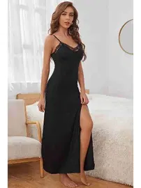 Merry See Uzun Dantel İşlemeli Yırtmaçlı Fantazi Gecelik Merry See MS6216