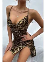 Yırtmaçlı Saten Leopar Gecelik Merry See MS2213 Çok Renkli detay görünüm