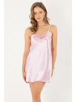 Miorre İnce Askılı Güpürlü Gecelik Pembe görsel 13